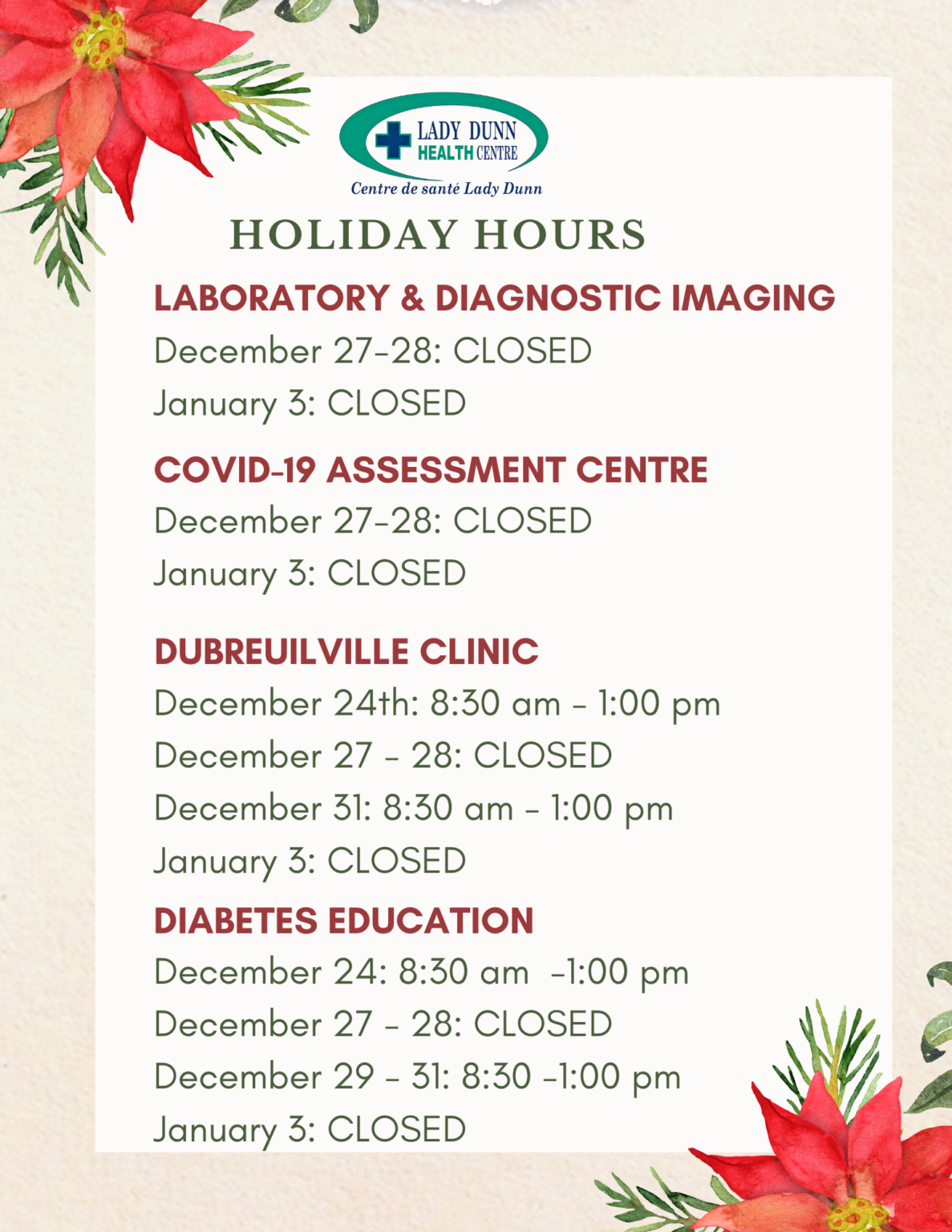 LDHC Holiday Hours