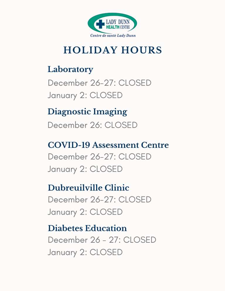 Lady Dunn Health Centre Holiday Hours